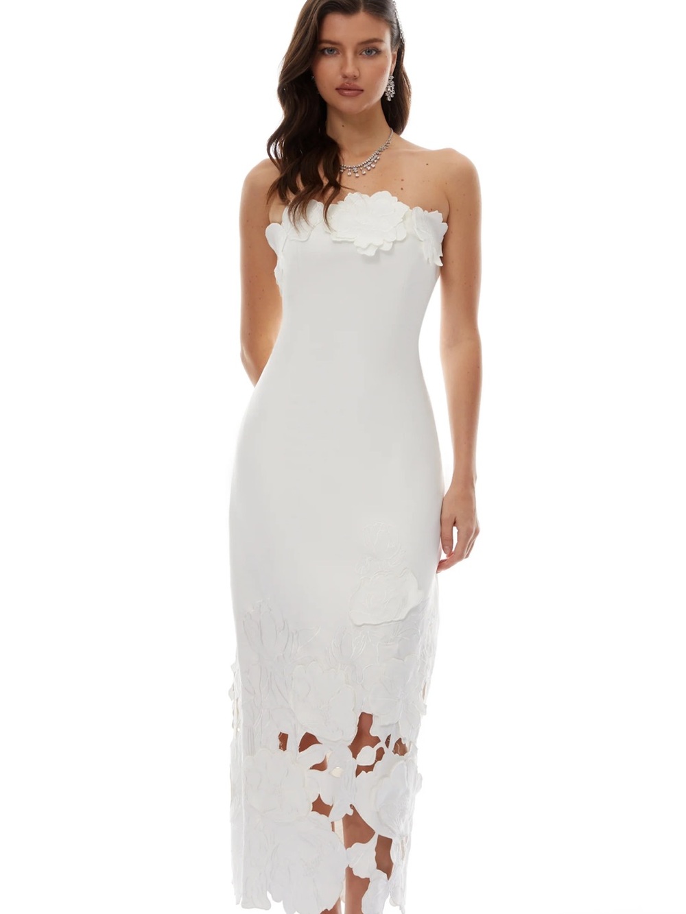 Miss Rosier White Strapless Floral Lace Midi Dress - Picture 7 of 7